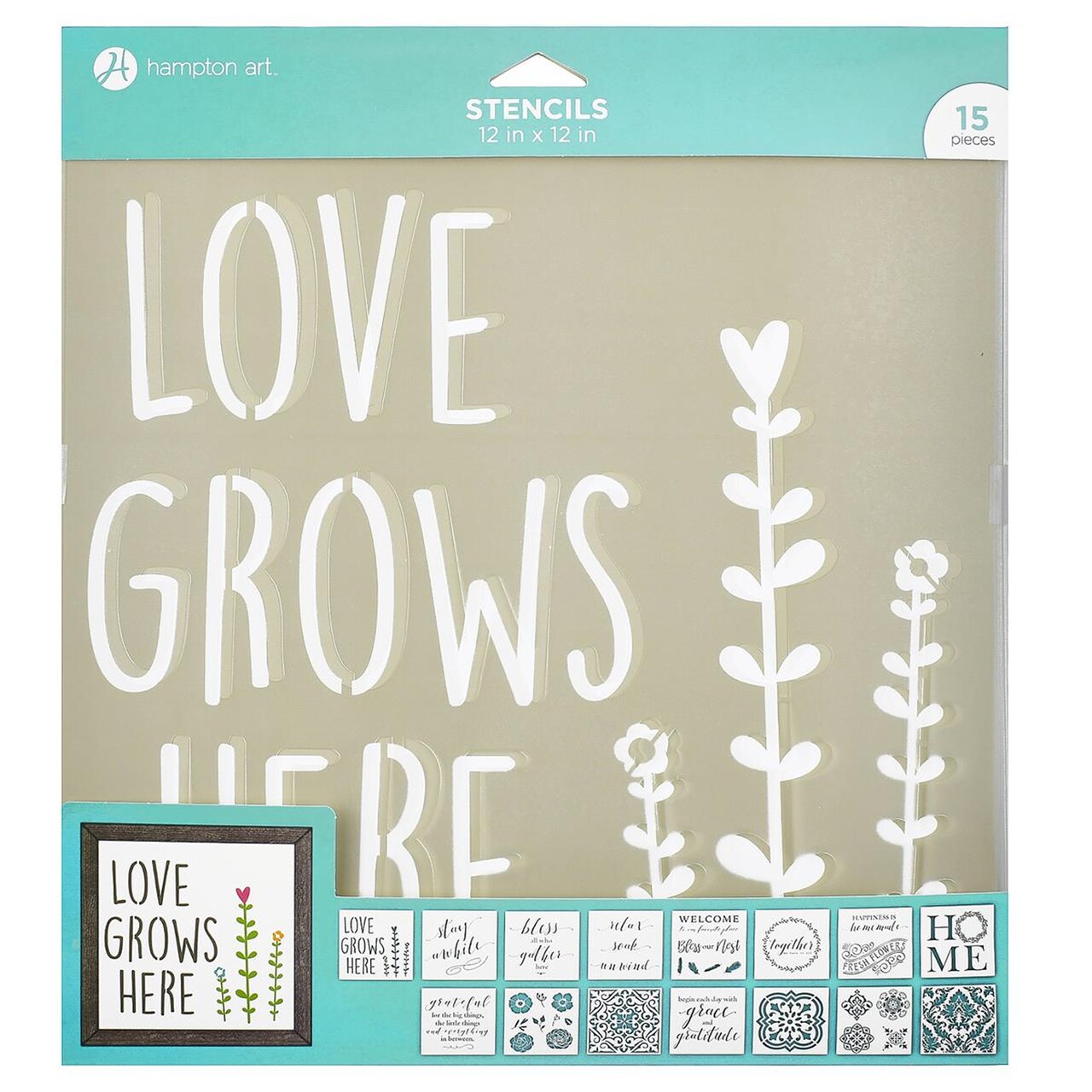 Hampton Art Stencil 10" x 10" Stay Awhile set, 15 unique plastic stencils sheets included, for acrylic paint, oil paint or spray paint, washable and reusable